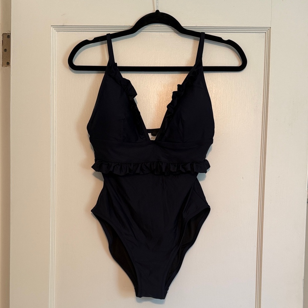 J. Crew Navy Ruffle One-Piece Swimsuit - size 10